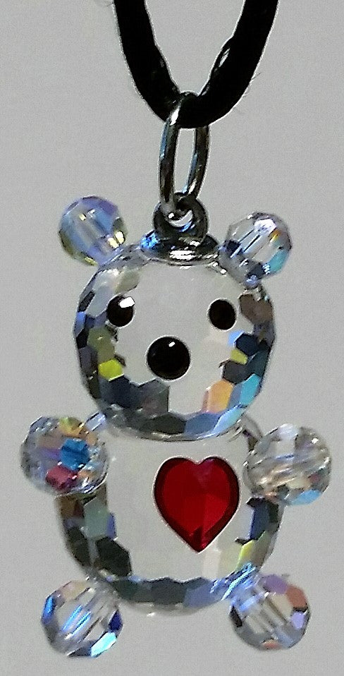 Crystal Teddy Bear With Red Heart Necklace