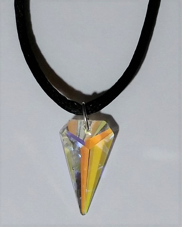 Aurora Borealis Crystal Tiger Tooth Shaped Necklace