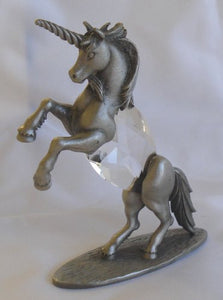 Pewter Unicorn Figurine - Crystal Unicorn Miniature Handcrafted With Swarovski Crystal
