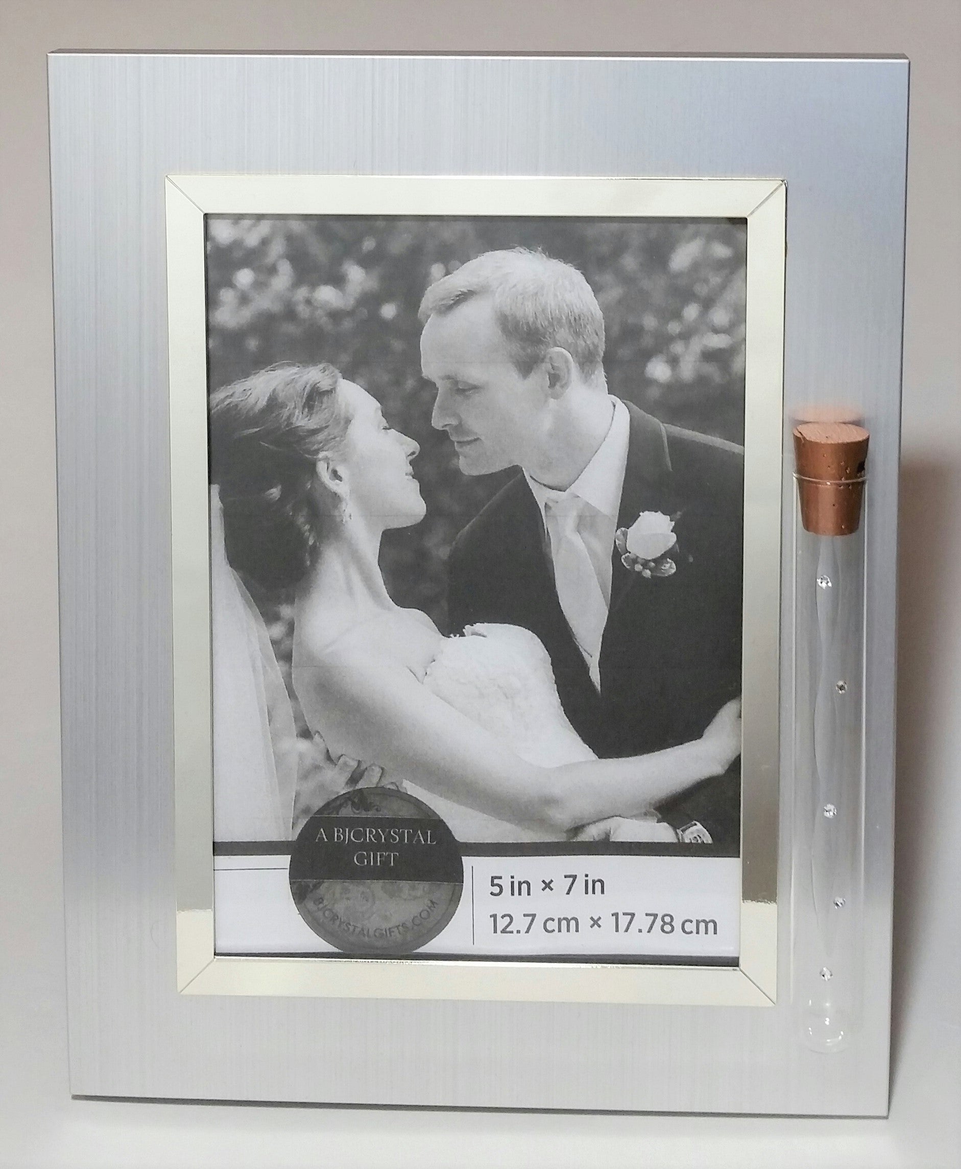 Jewish Wedding Picture Frame - Jewish Engagement Gift - 5x7 Picture - Brush Silver Color with Reflective Silvertone Trim