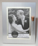 Load image into Gallery viewer, Jewish Wedding Picture Frame - Jewish Engagement Gift - 5x7 Picture - Brush Silver Color with Reflective Silvertone Trim
