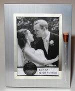 Load image into Gallery viewer, Jewish Wedding Picture Frame - Jewish Engagement Gift - 5x7 Picture - Brush Silver Color with Reflective Silvertone Trim
