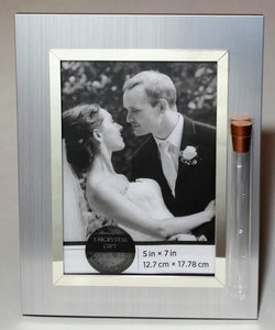 Jewish Wedding Picture Frame - Jewish Engagement Gift - 5x7 Picture - Brush Silver Color with Reflective Silvertone Trim