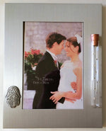 Load image into Gallery viewer, Brush Silver Tone Wedding Picture Frame - Holds Shards From Jewish Wedding Ceremony - Chamsa
