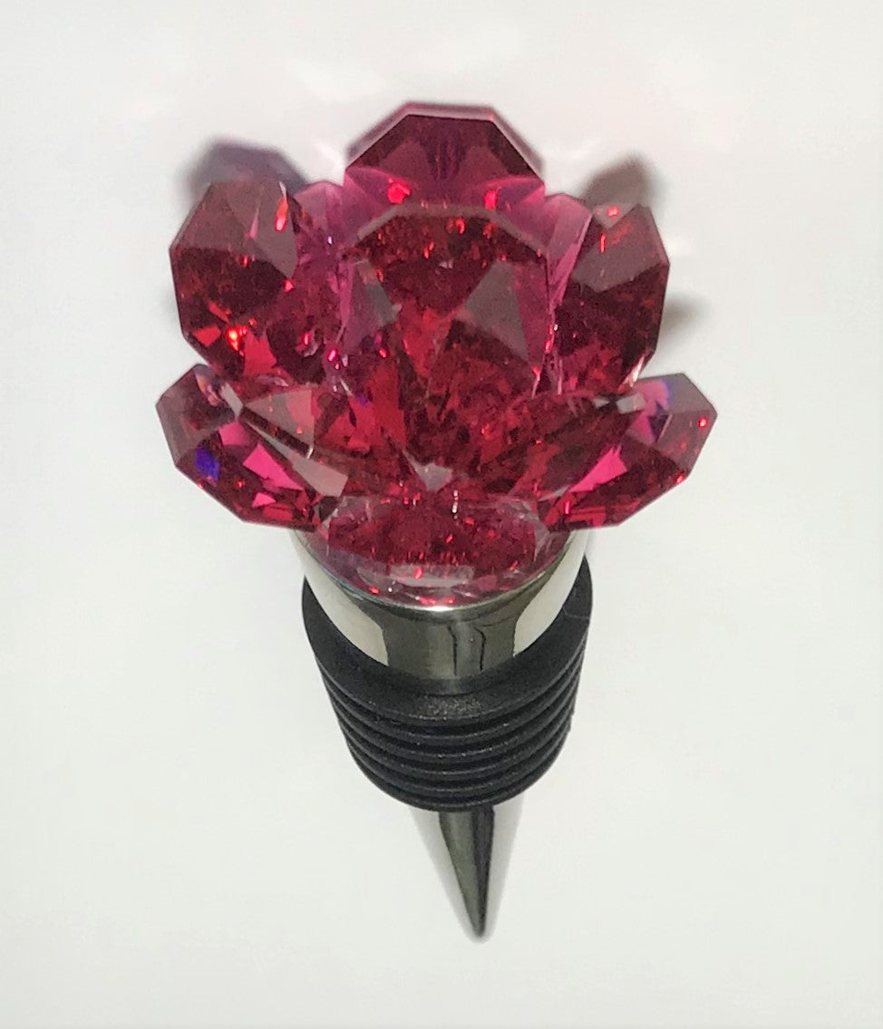 Red Crystal Rose Wine Stopper Handcrafted With Swarovski Crystals