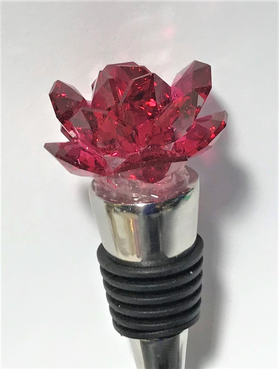 Red Crystal Rose Wine Stopper Handcrafted With Swarovski Crystals