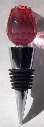 Load image into Gallery viewer, Bottle Stopper Wine Topper Stainless Steel Base with Red Glass Rosebud
