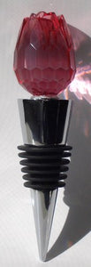 Bottle Stopper Wine Topper Stainless Steel Base with Red Glass Rosebud