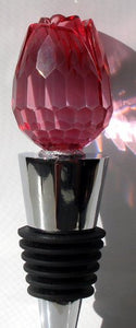 Bottle Stopper Wine Topper Stainless Steel Base with Red Glass Rosebud