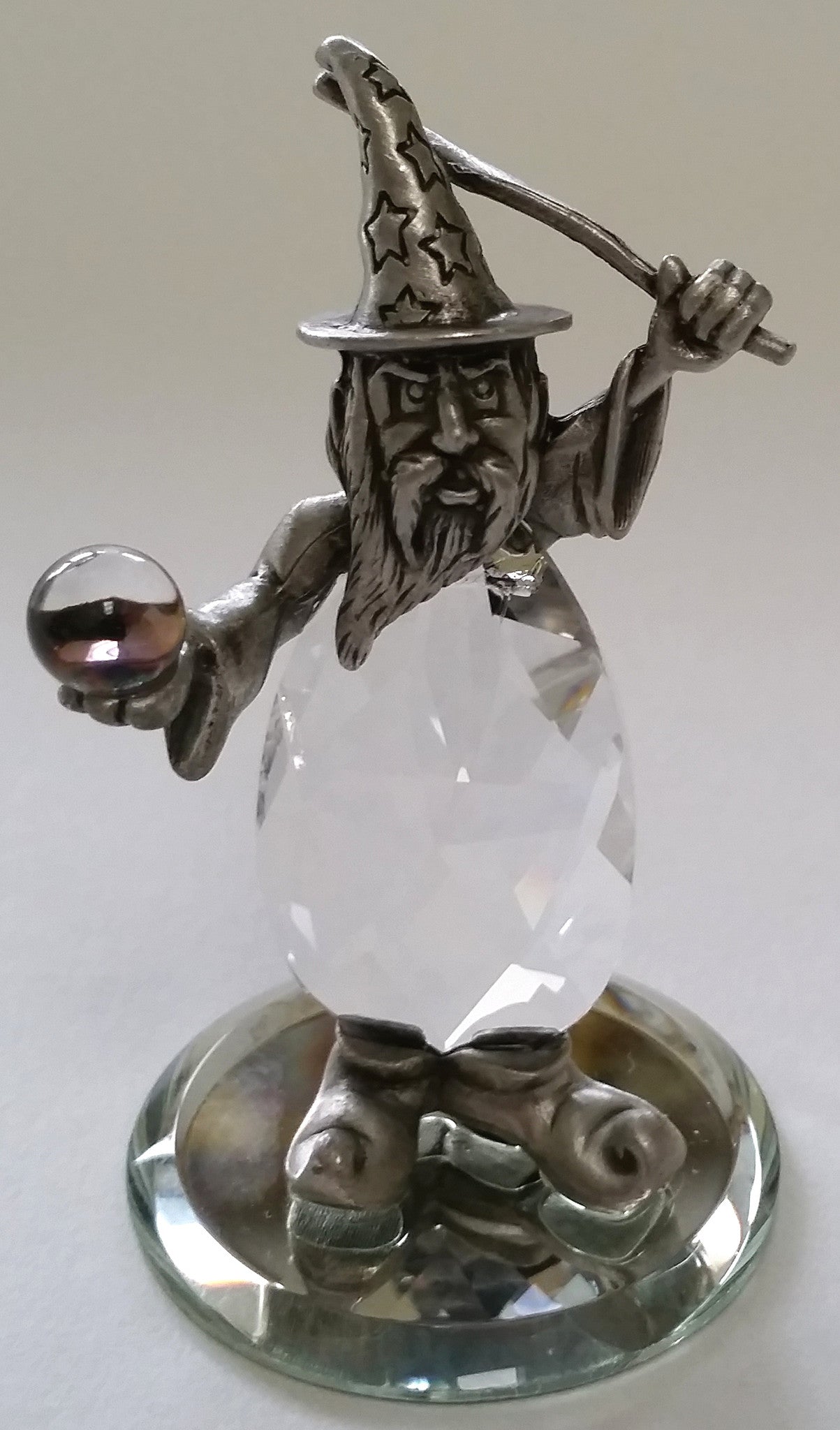 Pewter Wizard Miniature - Crystal Wizard Figurine Handcrafted With Swarovski Crystal - Whimsical Wizard