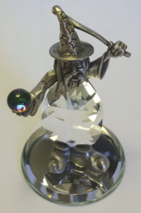 Pewter Wizard Miniature - Crystal Wizard Figurine Handcrafted With Swarovski Crystal - Whimsical Wizard