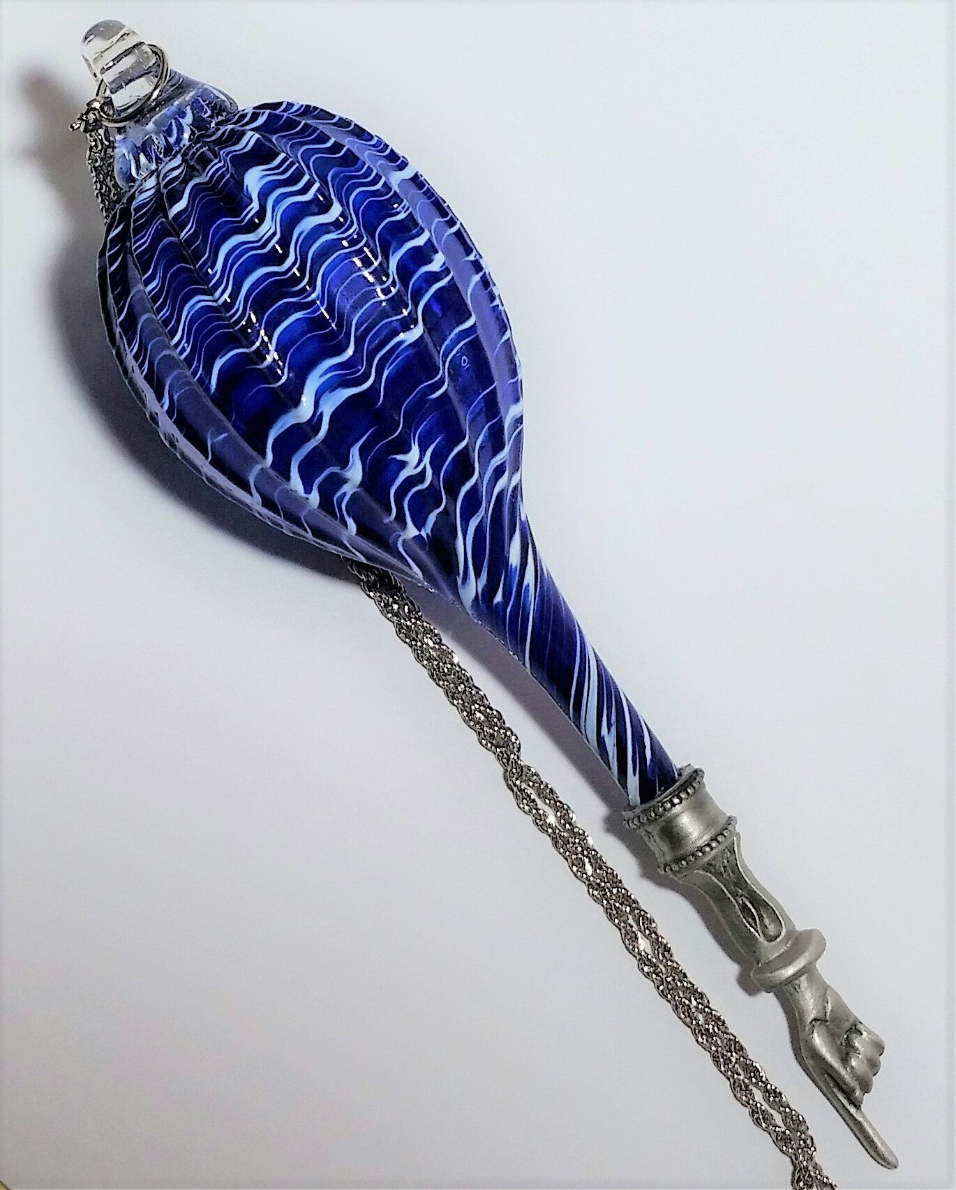 Hand Blown Glass Torah Pointer Yad - Cobalt Blue