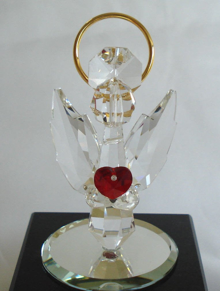 Crystal Angel with Red Heart Made with Swarovski Crystal with Pink Ribbon - Breast Cancer Awareness