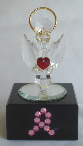 Crystal Angel with Red Heart Made with Swarovski Crystal with Pink Ribbon - Breast Cancer Awareness
