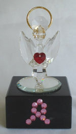 Load image into Gallery viewer, Crystal Angel with Red Heart Made with Swarovski Crystal with Pink Ribbon - Breast Cancer Awareness
