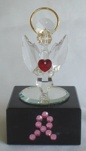 Crystal Angel with Red Heart Made with Swarovski Crystal with Pink Ribbon - Breast Cancer Awareness