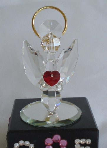 Guardian Angel with Red Heart Made with Swarovski Crystal Personalized with Initials and Pink Ribbon for Breast Cancer Awareness