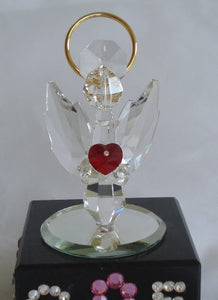 Guardian Angel with Red Heart Made with Swarovski Crystal Personalized with Initials and Pink Ribbon for Breast Cancer Awareness