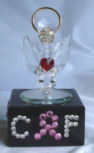 Guardian Angel with Red Heart Made with Swarovski Crystal Personalized with Initials and Pink Ribbon for Breast Cancer Awareness