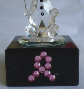 Crystal Balloon Clown Made with Swarovski Crystal on Marble Base with Pink Ribbon - Inspirational Gift - Breast Cancer