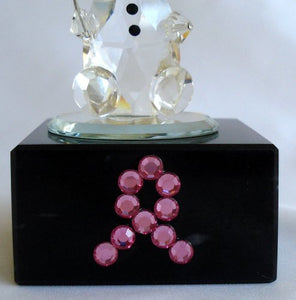 Crystal Balloon Clown Made with Swarovski Crystal on Marble Base with Pink Ribbon - Inspirational Gift - Breast Cancer