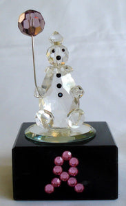 Crystal Balloon Clown Made with Swarovski Crystal on Marble Base with Pink Ribbon - Inspirational Gift - Breast Cancer