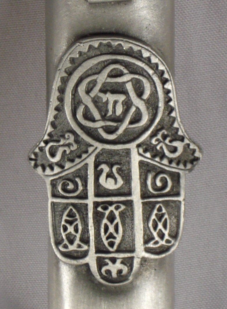 Pewter Chamsa Mezuzah with Kosher Mezuzah Scroll - Mezuzah for Door - Klaf