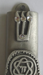 Load image into Gallery viewer, Pewter Mezuzah Chamsa with Kosher Scroll - Mezuzah for the Door
