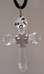 Load image into Gallery viewer, Hanging Crystal Cross Ornament Handcrafted By the Artisans At Bjcrystalgifts Using Swarovski Crystal with Hand Stamped Year
