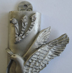 Pewter Mezuzah Adorned with Swarovski Crystals - Dove - Peace Dove Mezuzah