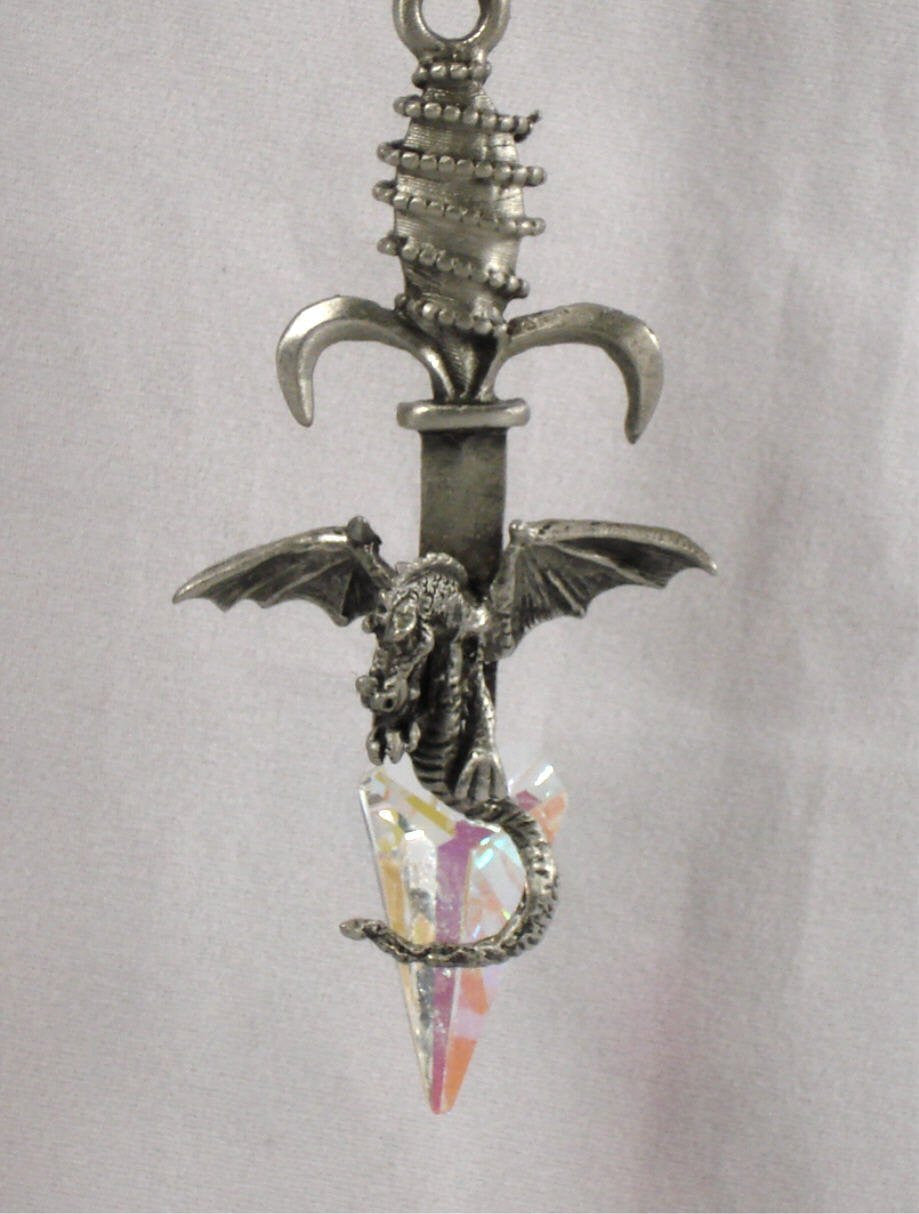 Pewter Dragon Sword Necklace made with Swarovski Crystal