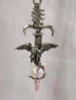 Load image into Gallery viewer, Pewter Dragon Sword Necklace made with Swarovski Crystal
