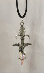 Load image into Gallery viewer, Pewter Dragon Sword Necklace made with Swarovski Crystal

