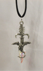 Pewter Dragon Sword Necklace made with Swarovski Crystal
