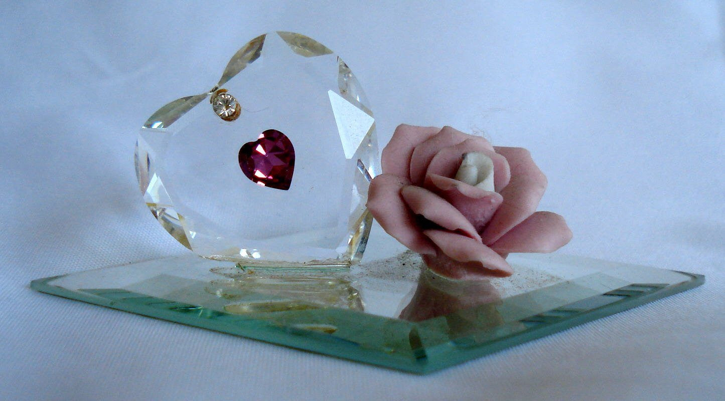 Crystal Heart Made with Swarovski Crystal with Ceramic Pink Rose
