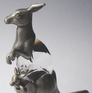 Pewter and Crystal Kangaroo Figurine - Kangaroo Miniature