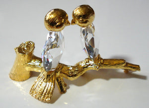 Goldtone and Crystal Lovebirds Made with Swarovski Crystal