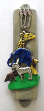 Load image into Gallery viewer, Noah&#39;s Ark Pewter Mezuzah Made with Swarovski Crystals - Handpainted Colorful Mezuzah
