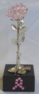Load image into Gallery viewer, Crystal Pink Rose with Pink Ribbon - Inspirational Gift - Breast Cancer - Marble Base
