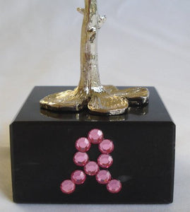Crystal Pink Rose with Pink Ribbon - Inspirational Gift - Breast Cancer - Marble Base
