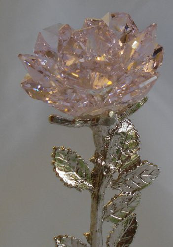 Crystal Pink Rose with Pink Ribbon - Inspirational Gift - Breast Cancer - Marble Base