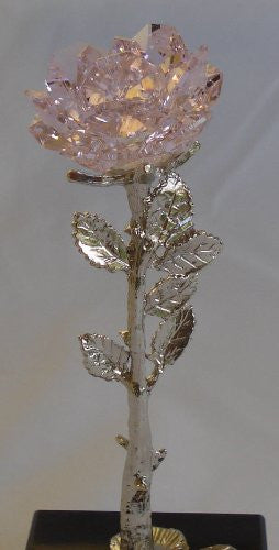 Crystal Pink Rose with Pink Ribbon - Inspirational Gift - Breast Cancer - Marble Base