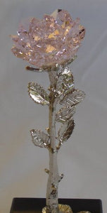 Crystal Pink Rose with Pink Ribbon - Inspirational Gift - Breast Cancer - Marble Base