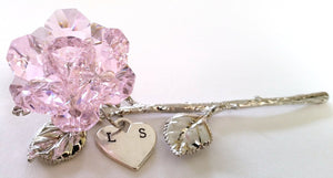 Pink Rose - Crystal Rose Handcrafted By the Artisans At Bjcrystalgifts Using Swarovski Crystal Personalized with Hand Stamped Initials