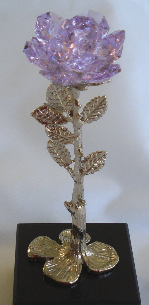 Rose Made with Swarovski Crystal Purple Rose on Marble Base - Handcrafted By Bjcrystalgifts