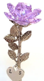 Load image into Gallery viewer, Crystal Purple Rose Handcrafted By the Artisans At Bjcrystalgifts Using Swarovski Crystal with Personalized Initials
