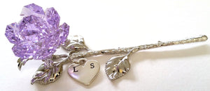 Purple Rose - Purple Crystal Rose Handcrafted By the Artisans At Bjcrystalgifts Using Swarovski Crystal Personalized with Hand Stamped Initials