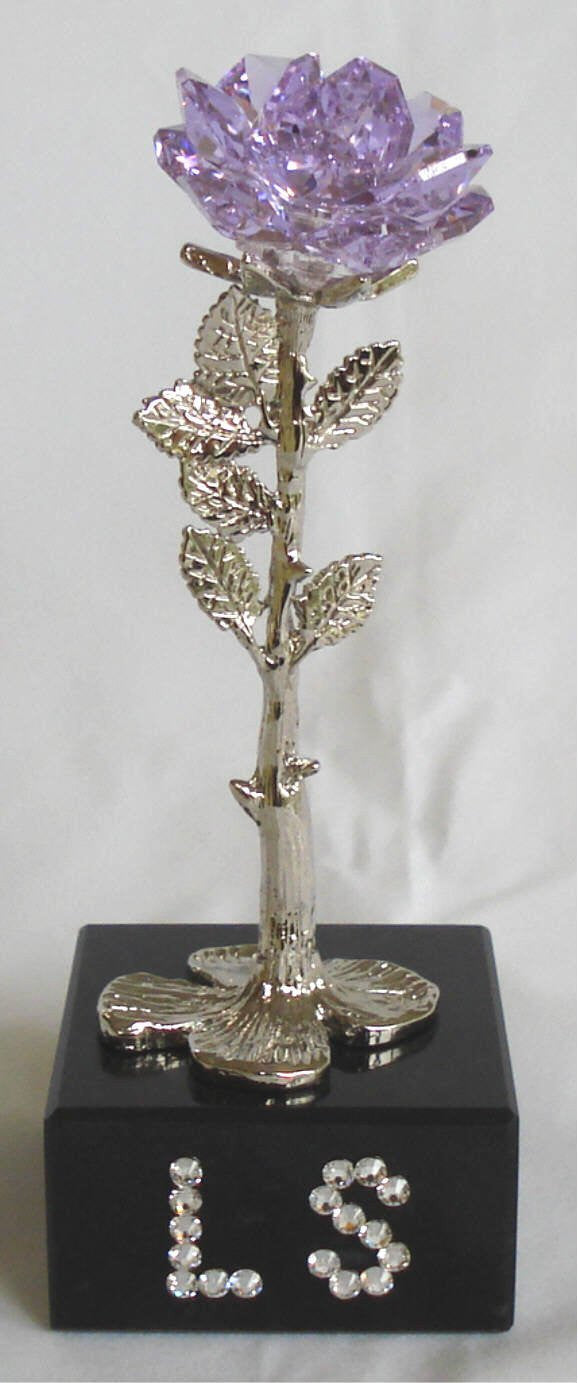 Crystal Rose Purple Made with Swarovski Crystal on Marble Base with Initials - Personalized Gift