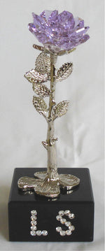 Load image into Gallery viewer, Crystal Rose Purple Made with Swarovski Crystal on Marble Base with Initials - Personalized Gift
