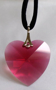 Crystal Red Heart Necklace on Black Cord Handcrafted With Swarovski Crystal